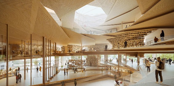 隈研吾联合体设计波兰新图书馆：语之螺旋融合建筑与自然景观(图1)